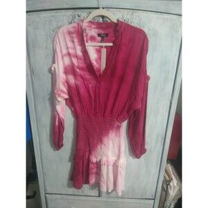 Aqua Tie Dye Vneck Dress Pink Xs Ruffled Boho Beachy Cottage Core